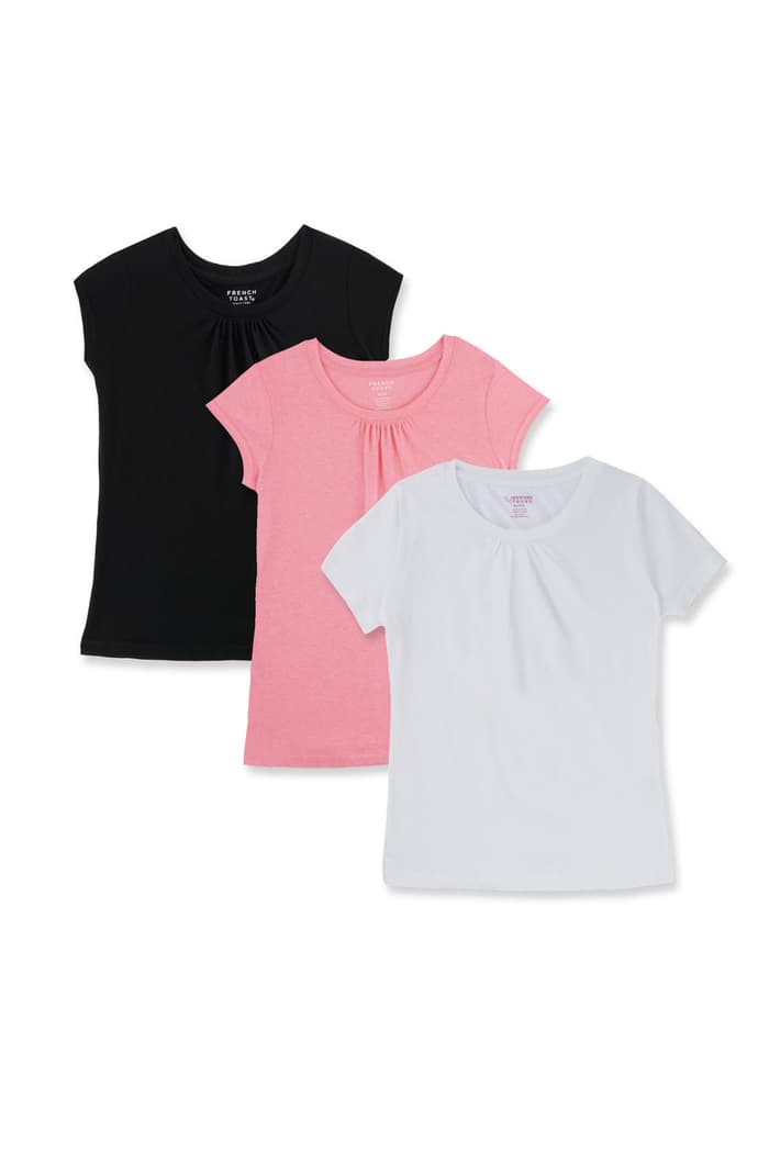front view of  Girls Short Sleeve Crew Neck Tee Light Pink 3-Pack