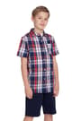 front view of  Short Sleeve Red Plaid Woven Shirt opens large image - 1 of 1