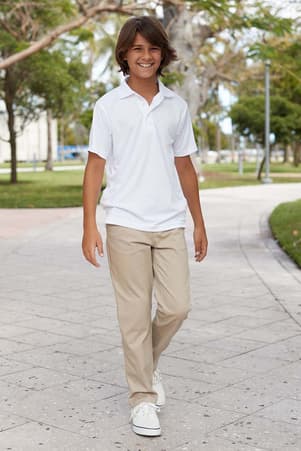 Boys Uniform Twill Woven Stretch Pull On Straight Chino Pants