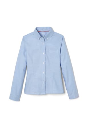 front view of  Long Sleeve Oxford Blouse with Princess Seams