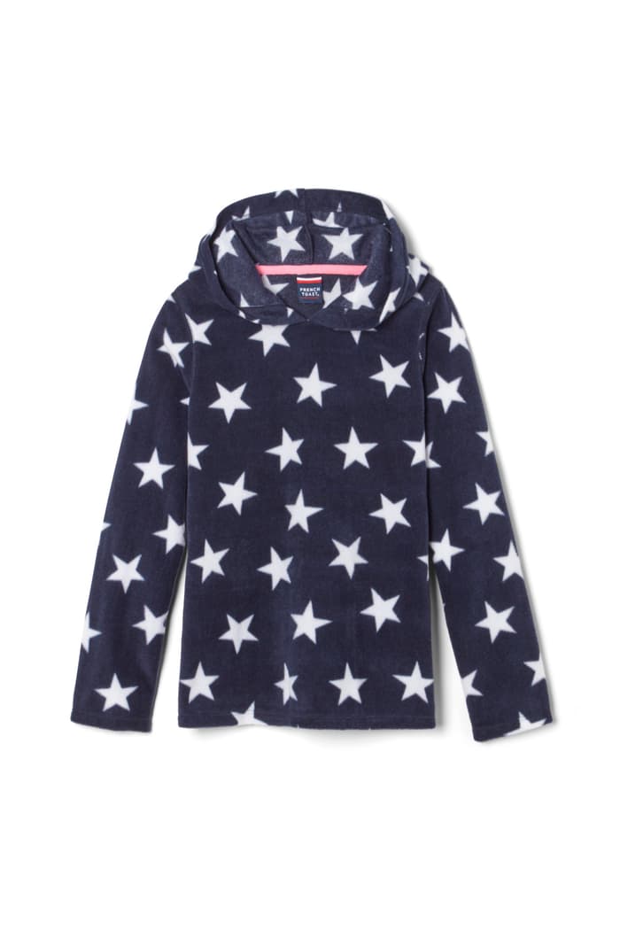 front view of  Navy Star Print Hooded Microfleece