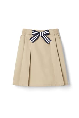 front view of  Pull-On Twill Skort with Striped Bow