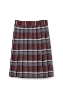 front view of  Below The Knee Plaid Pleated Skirt