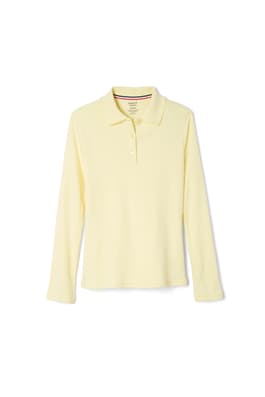 front view of  Long Sleeve Interlock Knit Polo with Picot Collar (Feminine Fit)