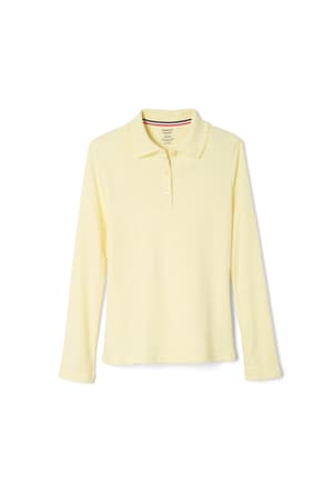 front view of  Long Sleeve Interlock Knit Polo with Picot Collar (Feminine Fit)