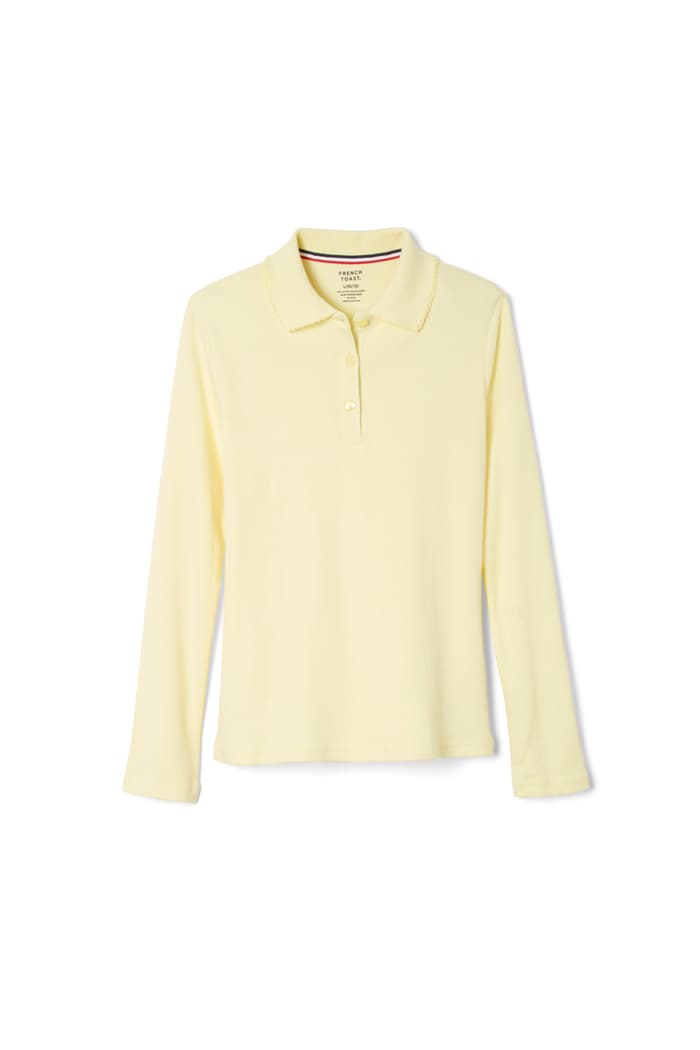 Front view of Long Sleeve Interlock Knit Polo with Picot Collar (Feminine Fit) 