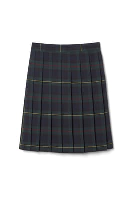 front view of  At The Knee Plaid Pleated Skirt - FINAL SALE