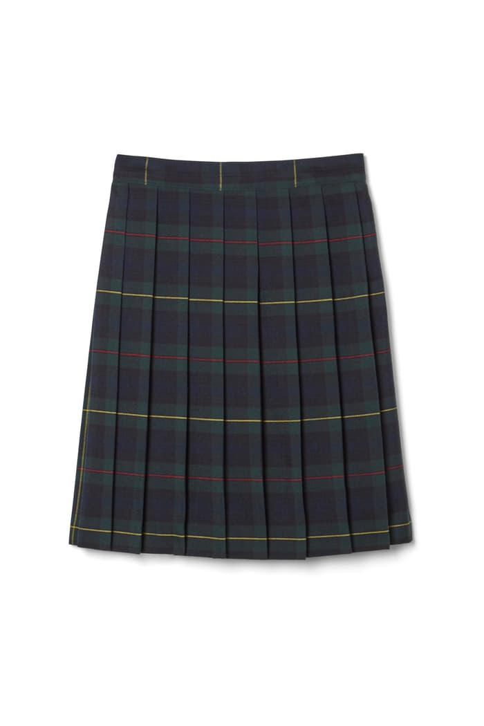 front view of  At The Knee Plaid Pleated Skirt - FINAL SALE