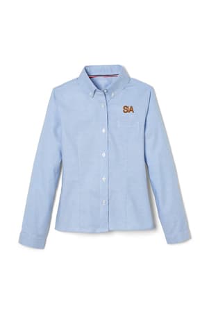 front view of  Long Sleeve Oxford Blouse with Success Academy Logo