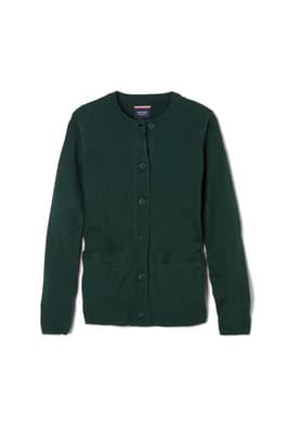 front view of  Girls Anti-Pill Crew Neck Cardigan Sweater - FINAL SALE