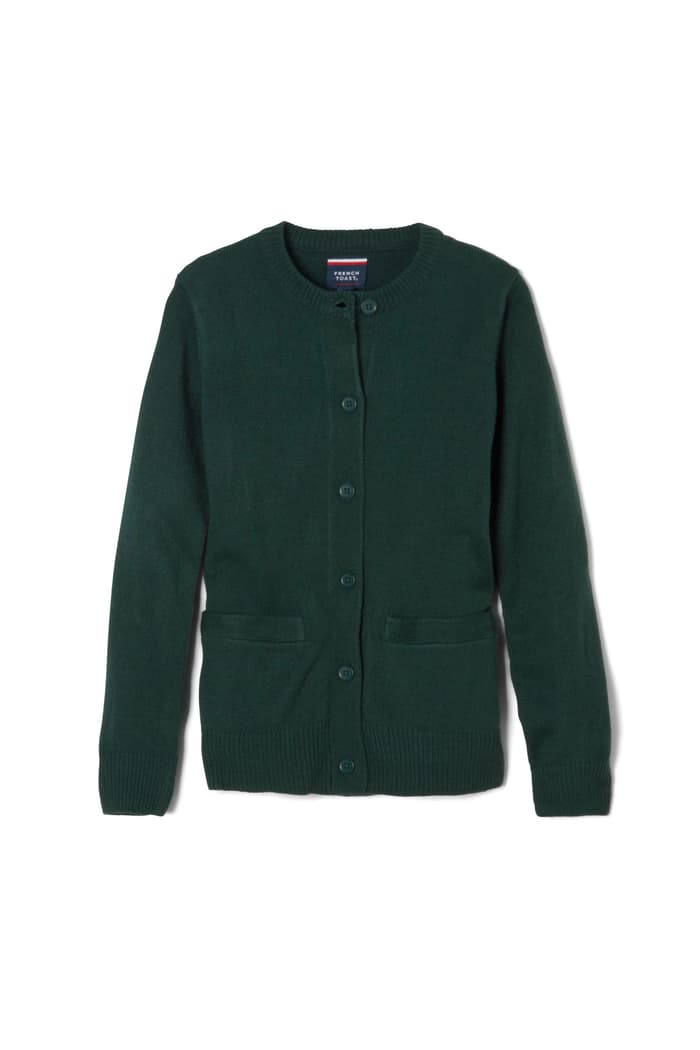 front view of  Girls Anti-Pill Crew Neck Cardigan Sweater - FINAL SALE