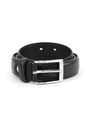 Close-up view of youth black leather belt  of  Genuine Leather Dressy Belt