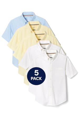 front view of multipack of  5-Pack Short Sleeve Oxford Shirt