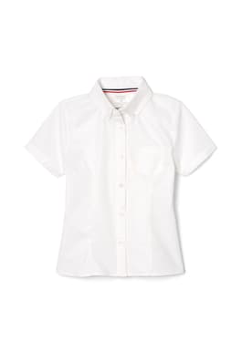 front view of  Adult Short Sleeve Oxford Blouse with Princess Seams