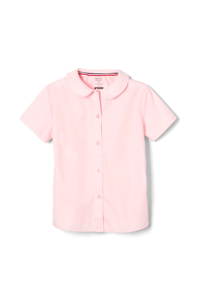 Front view of Pink Short Sleeve Peter Pan Blouse 
