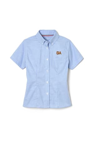 front view of  Short Sleeve Oxford Blouse with Success Academy Logo