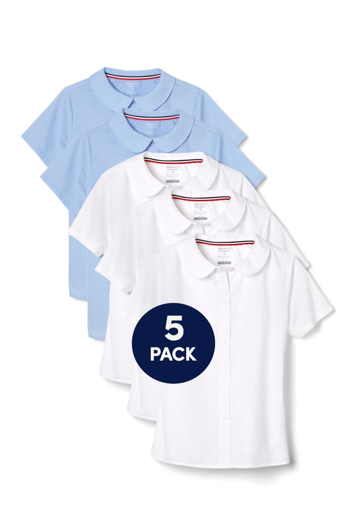 Front view of 5-Pack Short Sleeve Modern Peter Pan Blouse 