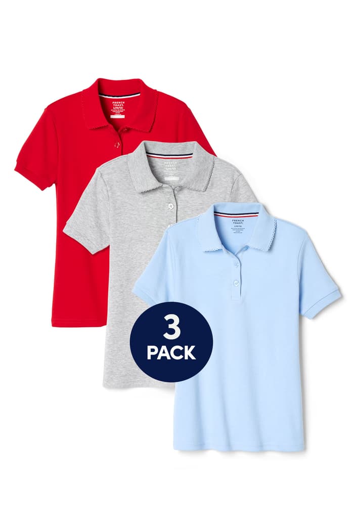 Front view of 3-Pack Short Sleeve Interlock Polo with Picot Collar (Feminine Fit) 