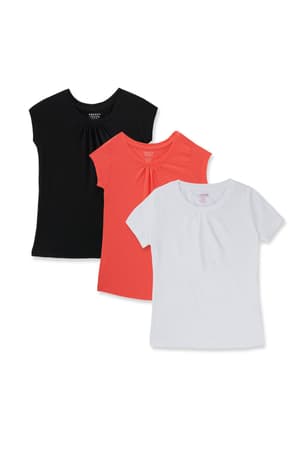 front view of  Girls Short Sleeve Crew Neck Tee Coral 3-Pack