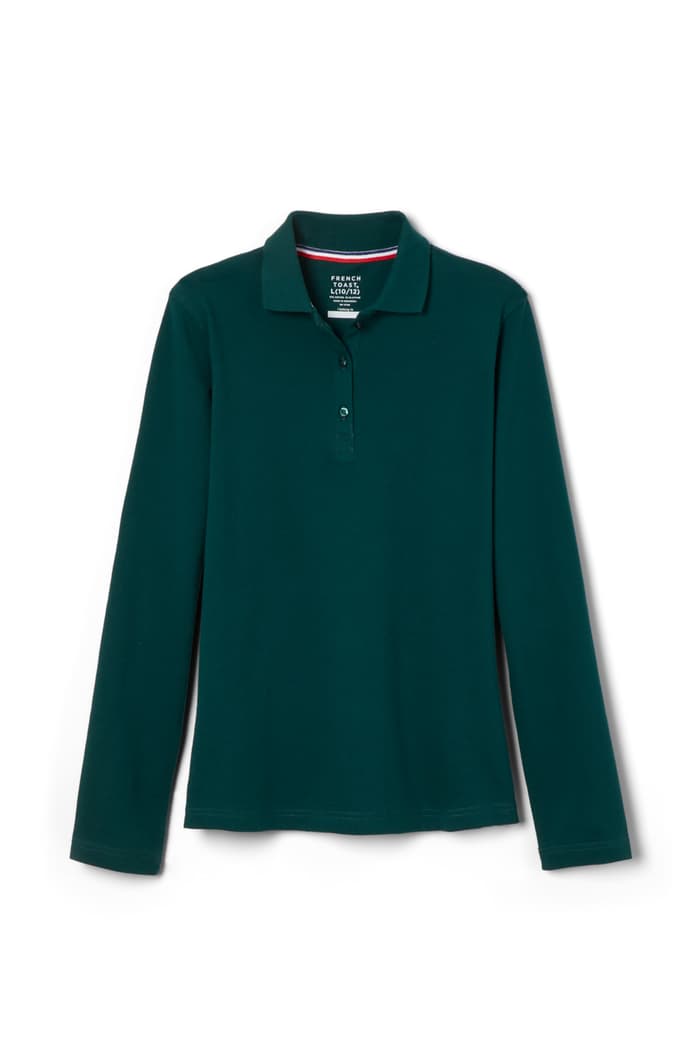 Girls Long Sleeve Stretch Pique Polo - Navy & White Options