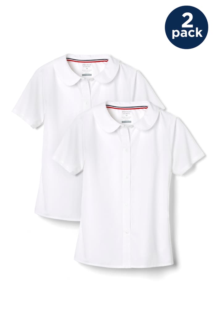 front view of  Short Sleeve Modern Peter Pan Blouse 2-pack