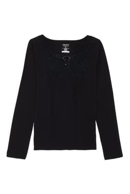 front view of  Lace-Up Neck Peasant Top