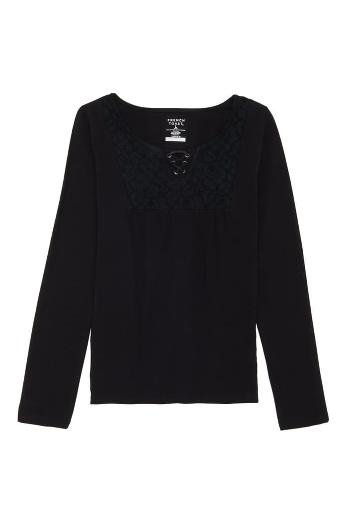 front view of  Lace-Up Neck Peasant Top