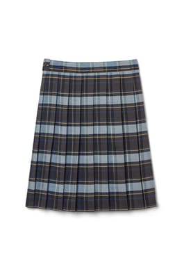 back view of  At The Knee Plaid Pleated Skirt - FINAL SALE