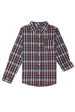 front view of  Long Sleeve Plaid Woven Shirt