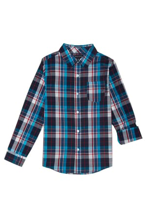 front view of  Long Sleeve Turquoise Plaid Woven Shirt