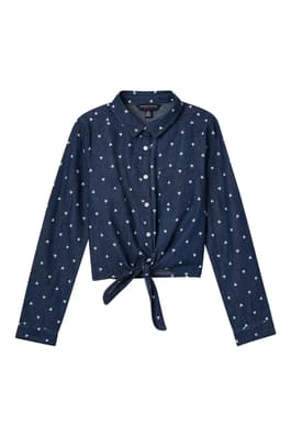 front view of  Long Sleeve Tie-Front Top