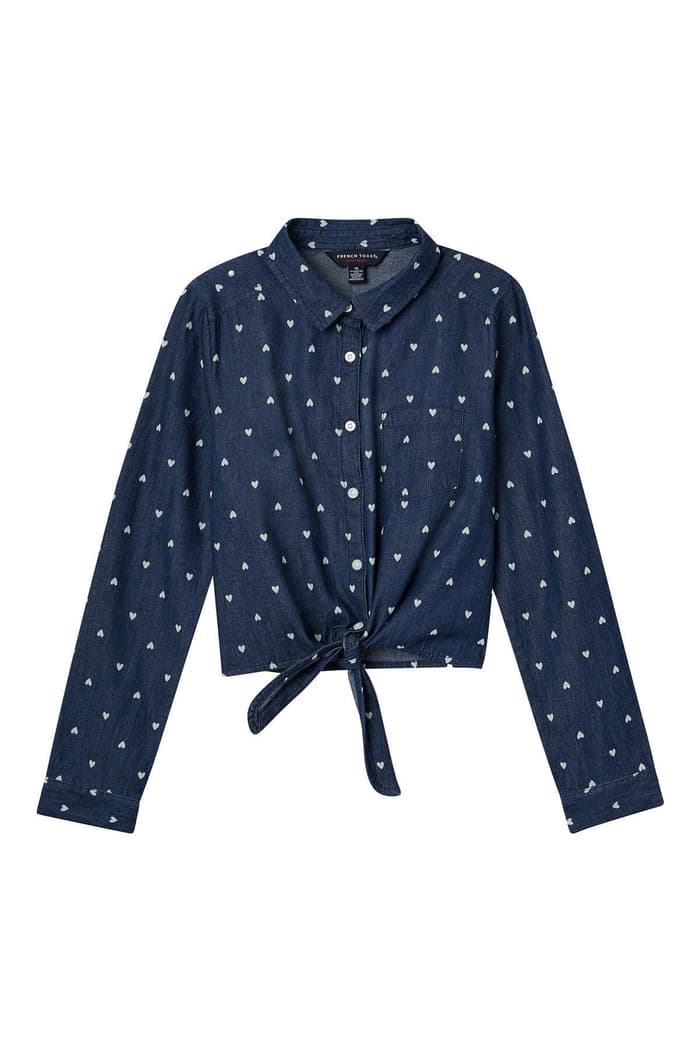 front view of  Long Sleeve Tie-Front Top