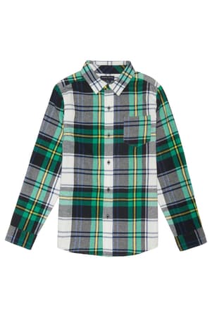 front view of  Long Sleeve Green Plaid Flannel Shirt
