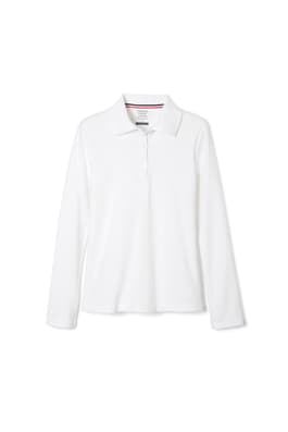 front view of  5-Pack Long Sleeve Interlock Polo with Picot Collar (Feminine Fit)