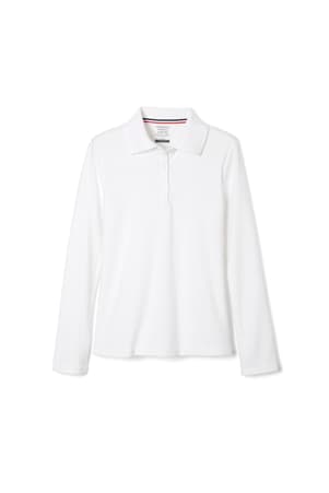 front view of  5-Pack Long Sleeve Interlock Polo with Picot Collar (Feminine Fit)