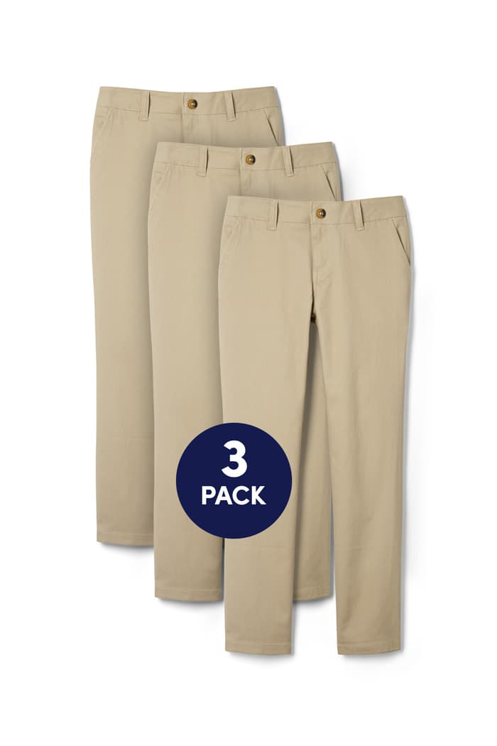 Front view of 3-Pack Girls' Straight Fit Stretch Twill Pant 
