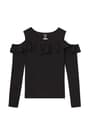 front view of  Long Sleeve Cold Shoulder Ruffle Tee opens large image - 1 of 1