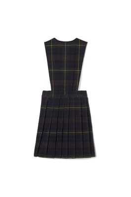 back view of  V-Neck Pleated Plaid Jumper - FINAL SALE