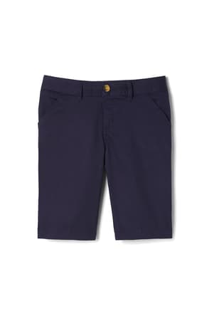 front view of navy short of  3-Pack Girls' Stretch Twill Bermuda Short