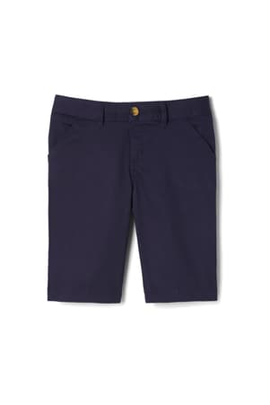 front view of navy short of  3-Pack Girls' Stretch Twill Bermuda Short