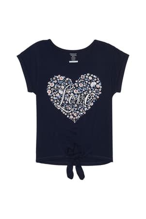 front view of  Short Sleeve Tie Front Love Graphic Tee