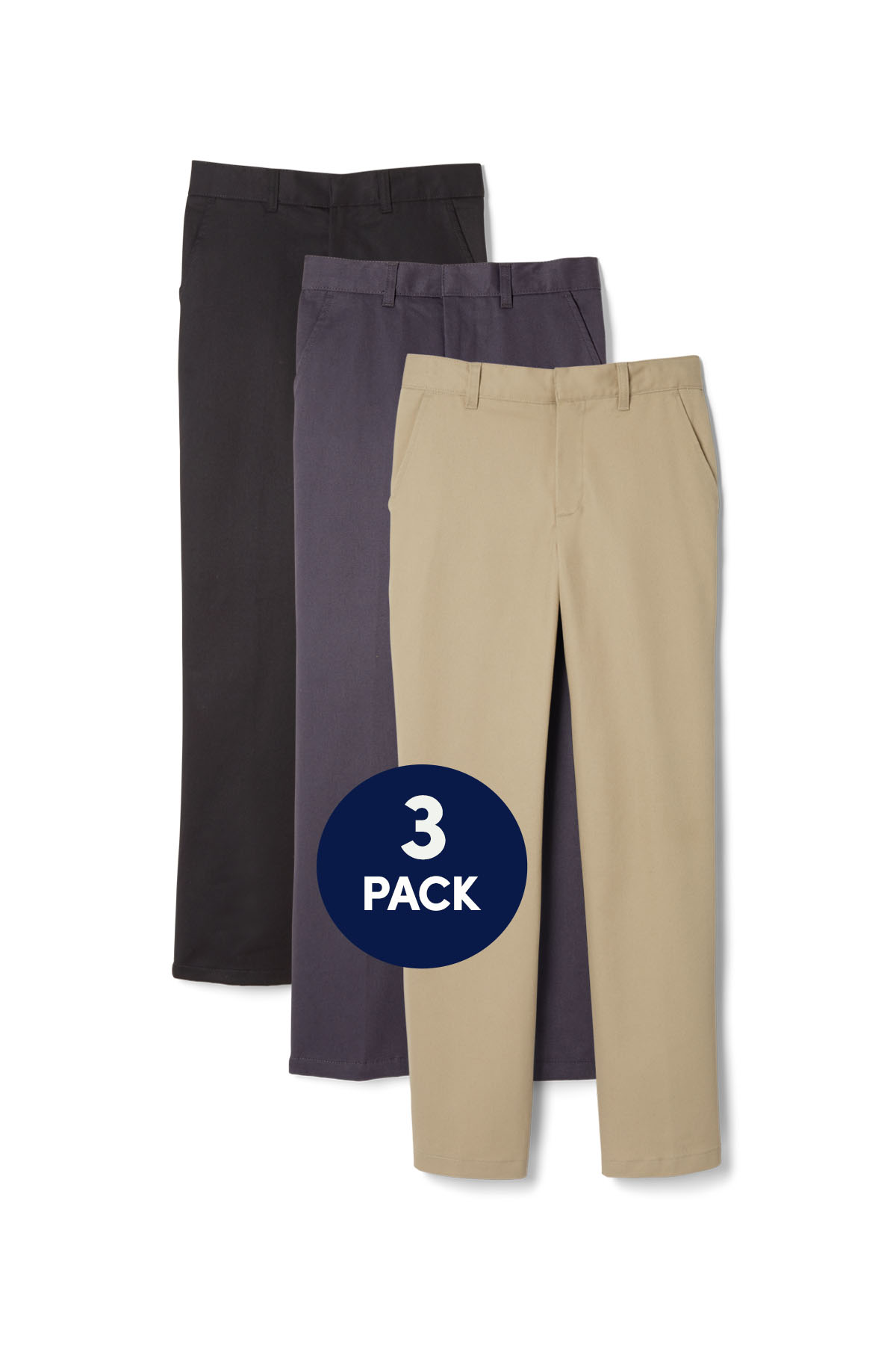 School Uniform Pants 3-Pack - Relaxed Fit, Navy & Black | French