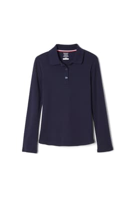 front view of  5-Pack Long Sleeve Interlock Polo with Picot Collar (Feminine Fit)
