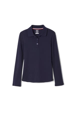 front view of  5-Pack Long Sleeve Interlock Polo with Picot Collar (Feminine Fit)