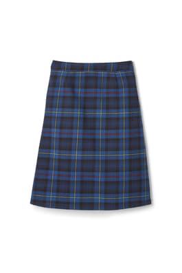 back view of  Below The Knee Plaid Pleated Skirt - FINAL SALE