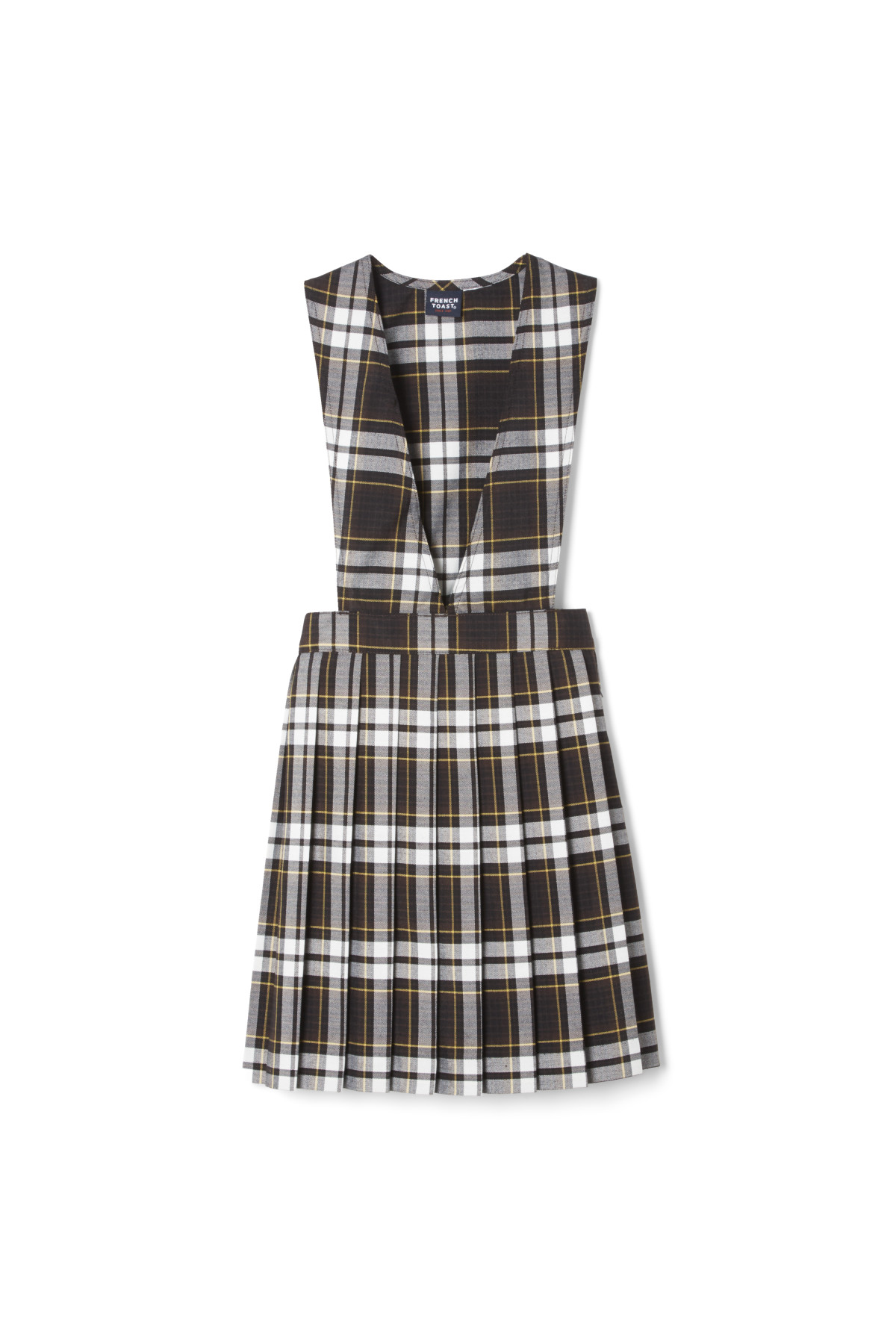 VNeck Pleated Brown Plaid Jumper French Toast