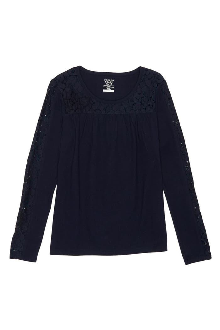 front view of  Long Sleeve Lace Insert Top