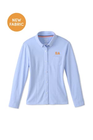  of New! Long Sleeve Knit Oxford Blouse with Success Academy Logo 