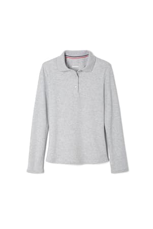 front view of  Porter Gaud Long Sleeve Interlock Knit Polo with Picot Collar (Feminine Fit)