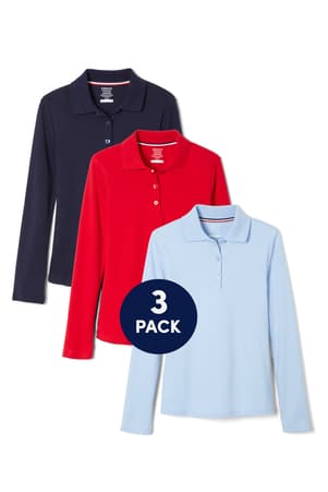 Long sleeve feminine fit interlock polos. 3 pack of  3-Pack Long Sleeve Fitted Interlock Polo with Picot Collar (Feminine Fit)